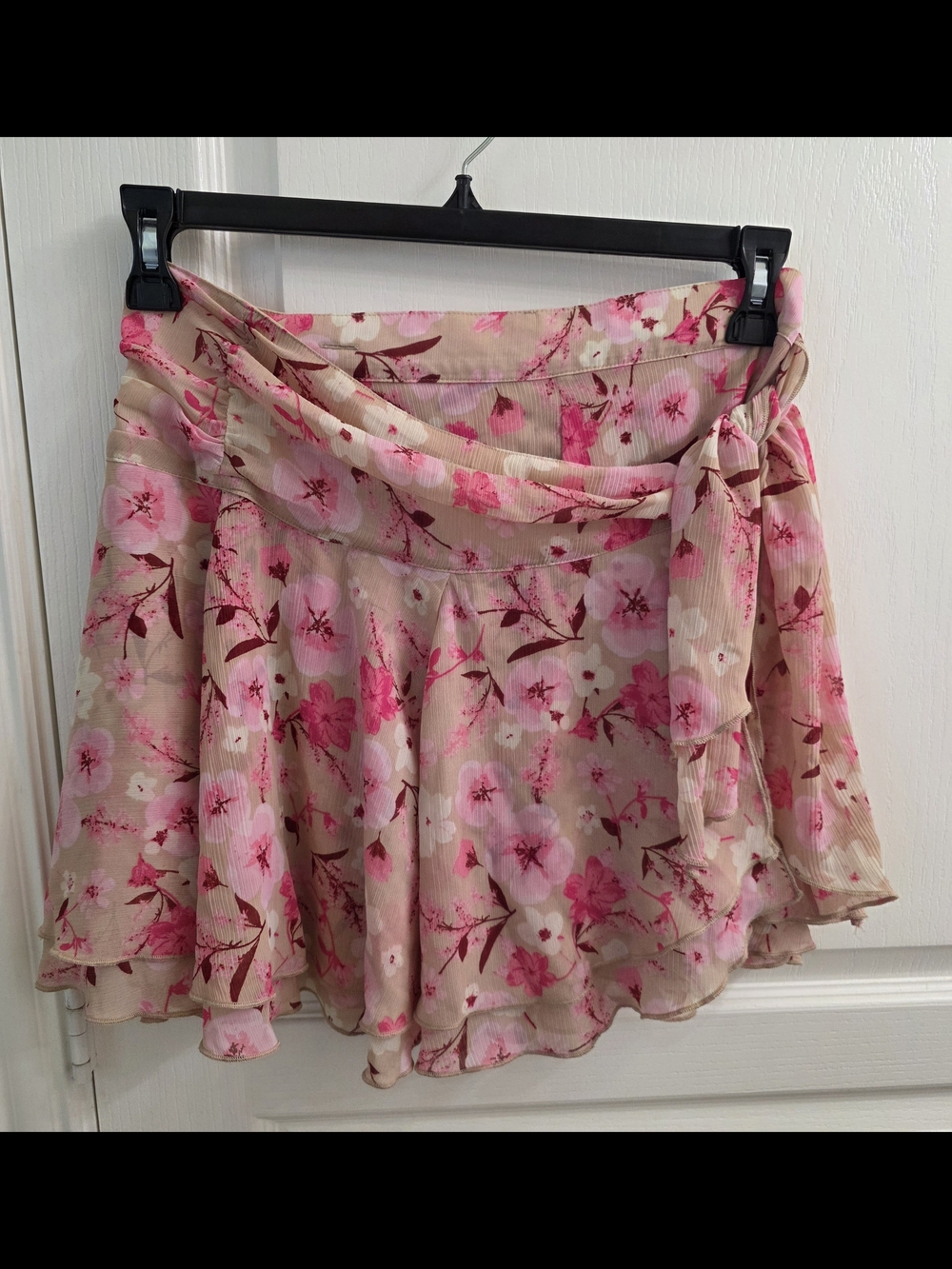 Aerie Pink Ruffled Floral Tie-Waist Wrap Mini Skirt